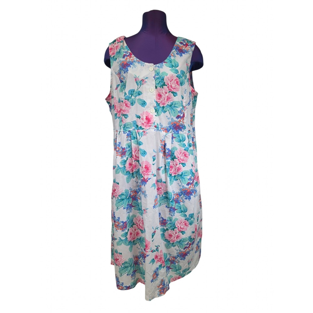 Simply Basic Vintage Floral Sleeveless Midi Dress Pink Blue White L - Picture 7 of 7